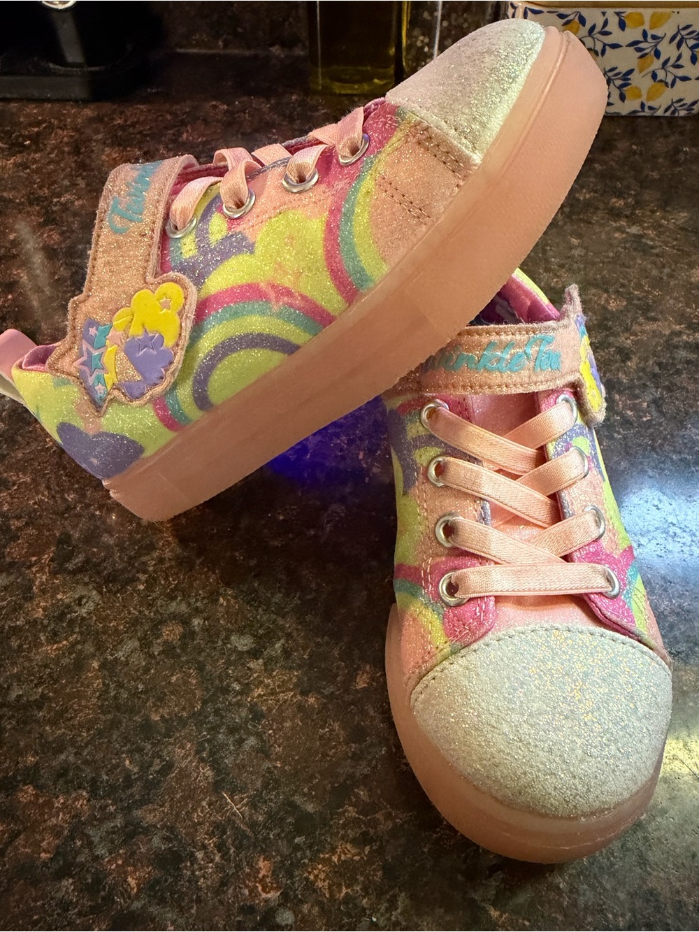 Skechers Girls' Pink Glitter Rainbow Sneakers